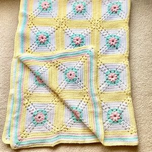 Handmade Granny Square Crochet Throw Blanket Baby Pastels